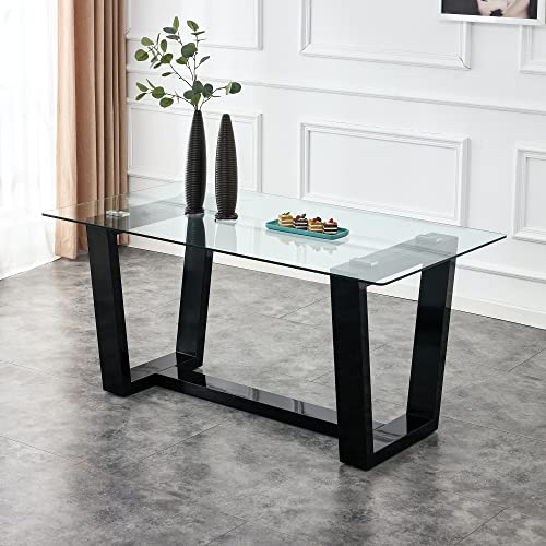 51" Glass Table with Rectangular Tempered Tabletop and Black Coated Metal Legs L2601