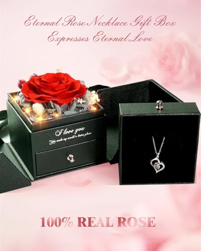 Red Preserved Real Rose Heart Necklace G47013