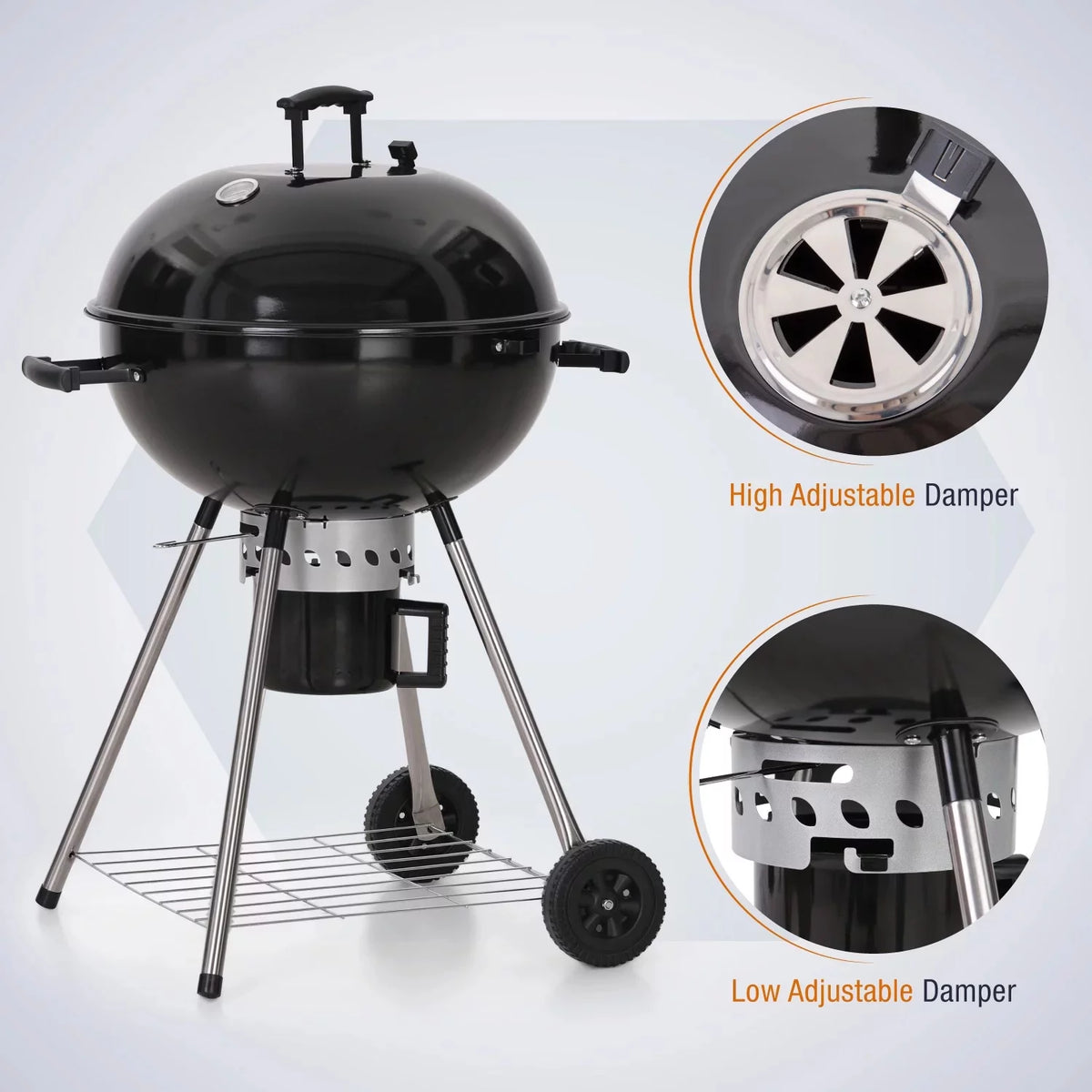 22" Portable Charcoal BBQ Grill, Black K92094