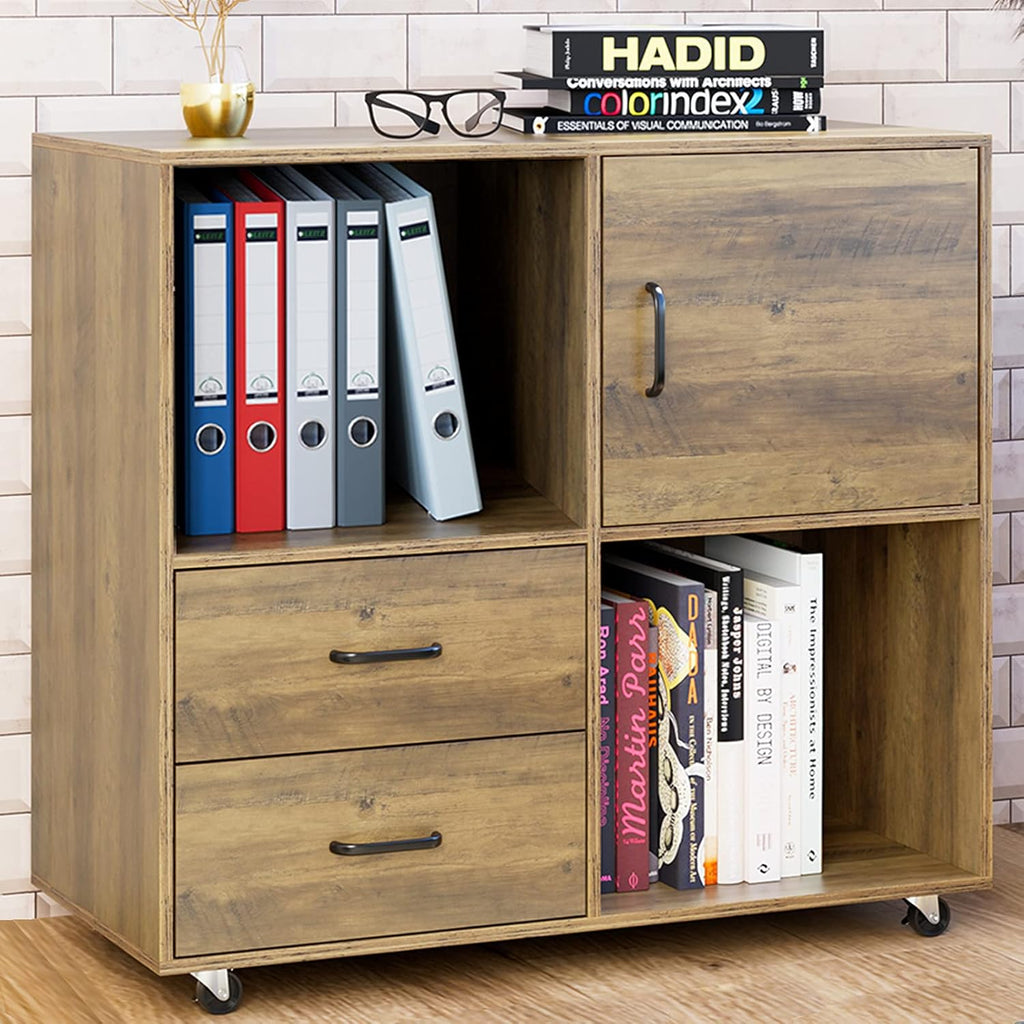 2 Drawer Wood Mobile File Cabinet with Door W45436