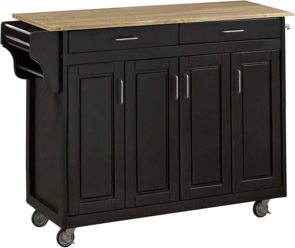 Black 4 Door Kitchen Cart with Wood Top X278945
