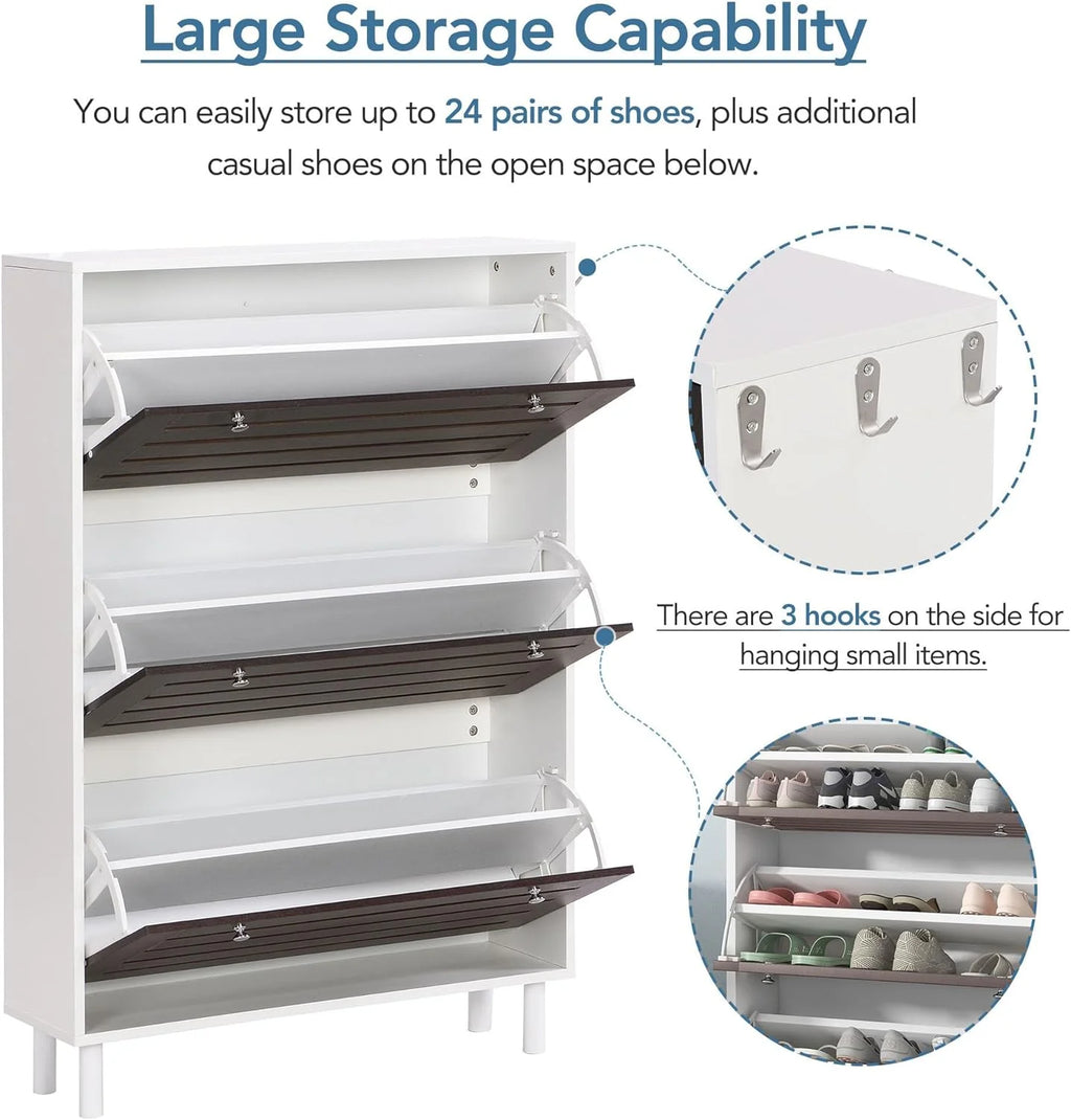Slim Shoe Cabinet with 3 Flip Drawers C109