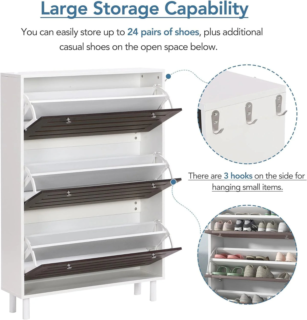 Slim Shoe Cabinet with 3 Flip Drawers C109