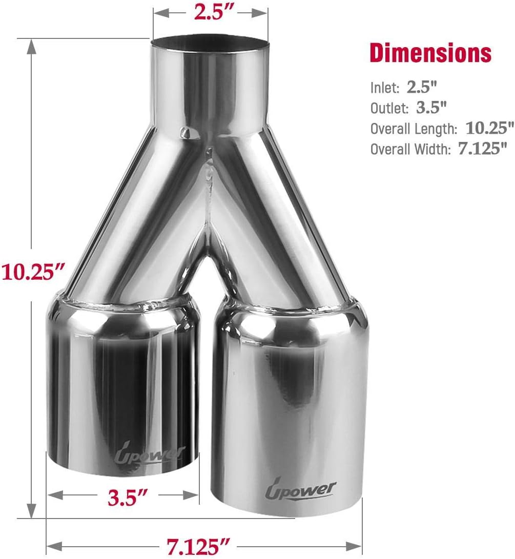 Pair of 304 Stainless Steel Dual Exhaust Tips, 2.5 inch Inlet, 3.5 inch Outlet, 10.25 inch Length, Pack of 2 D61527