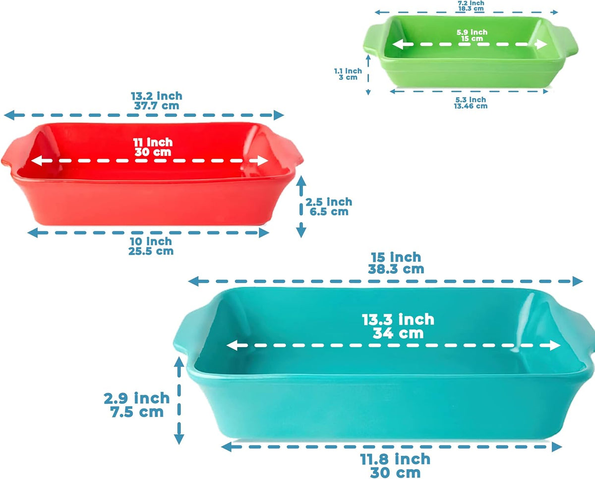 Ceramic Bakeware Set of 3 Stoneware Casserole Dish Rectangular Baking Pans S761968