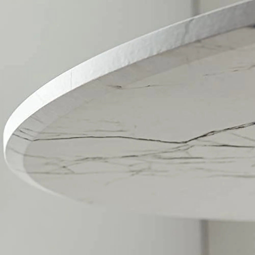 White Round Dining Table with Faux Marble Top H4794