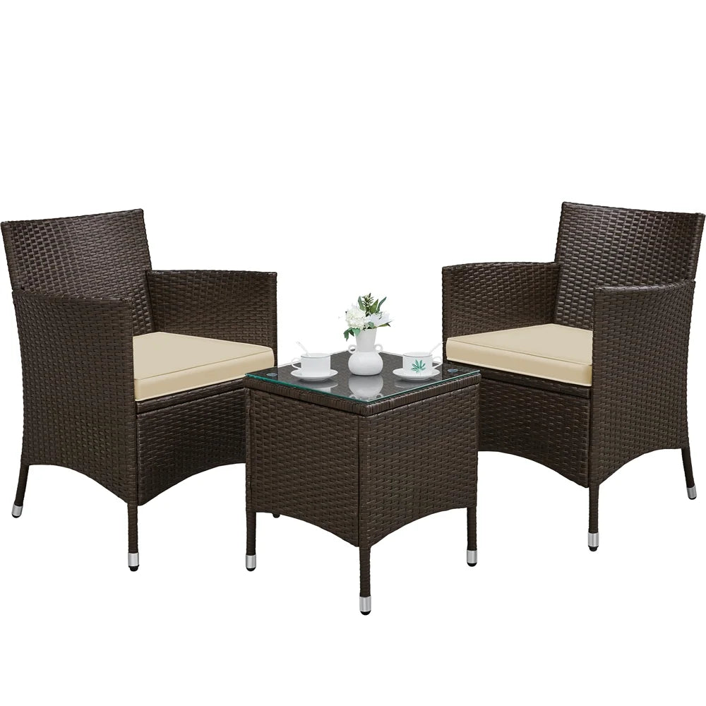 3-Piece Bistro Set with Rattan Chairs and Table H412