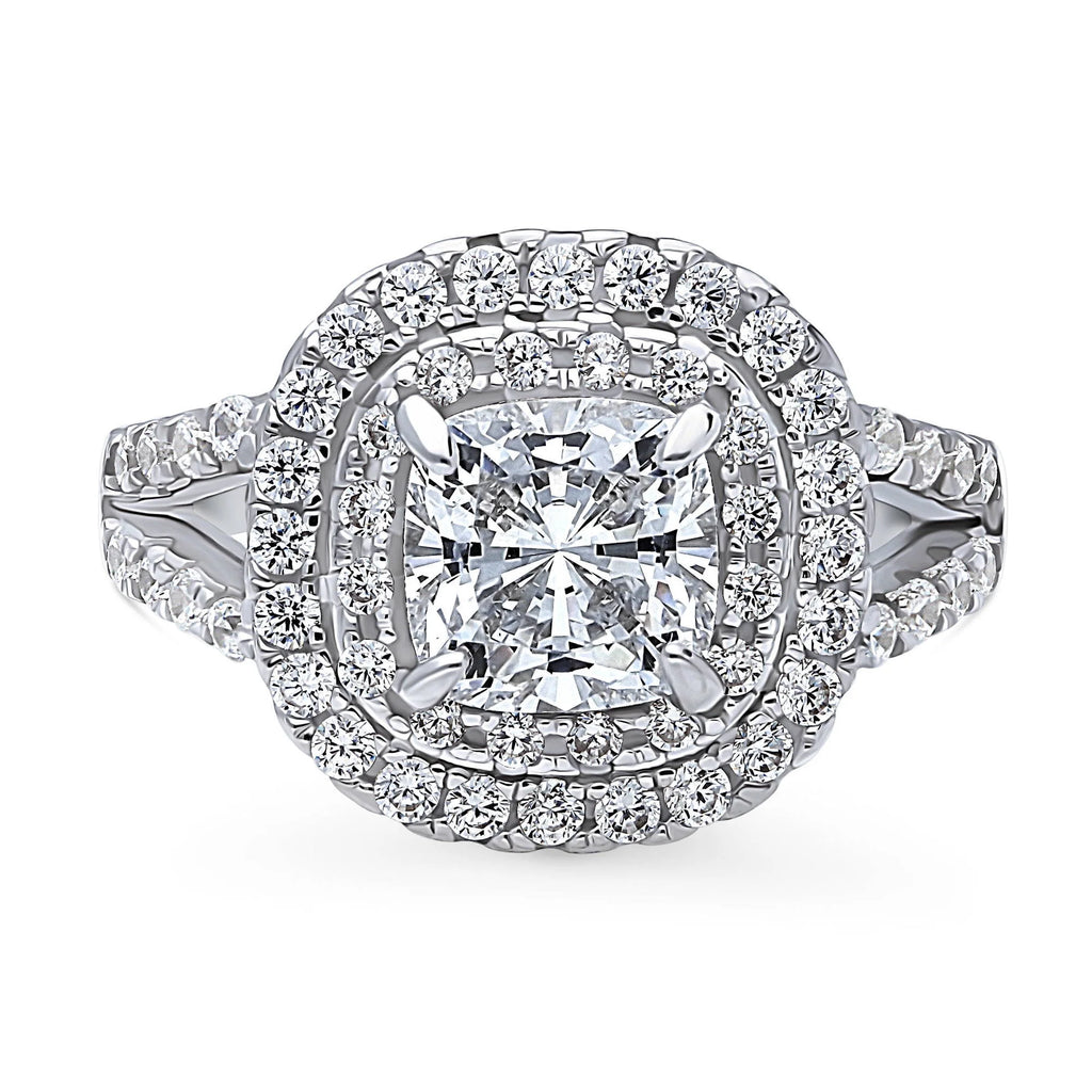 Sterling Silver Cushion Cut Cubic Zirconia Split Shank Ring B386