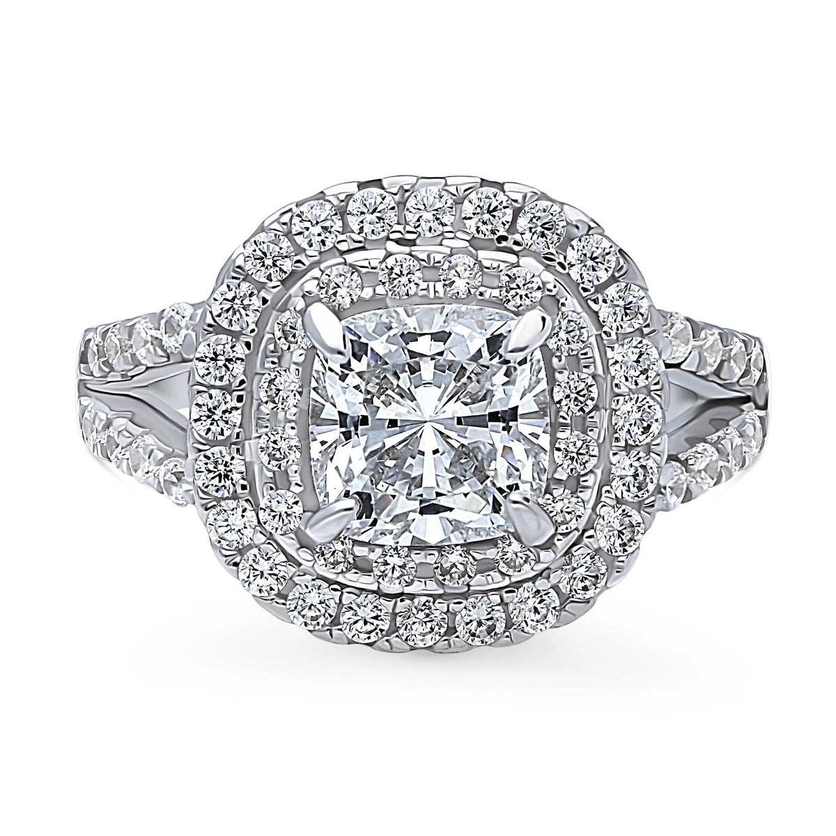 Sterling Silver Cushion Cut Cubic Zirconia Split Shank Ring B386