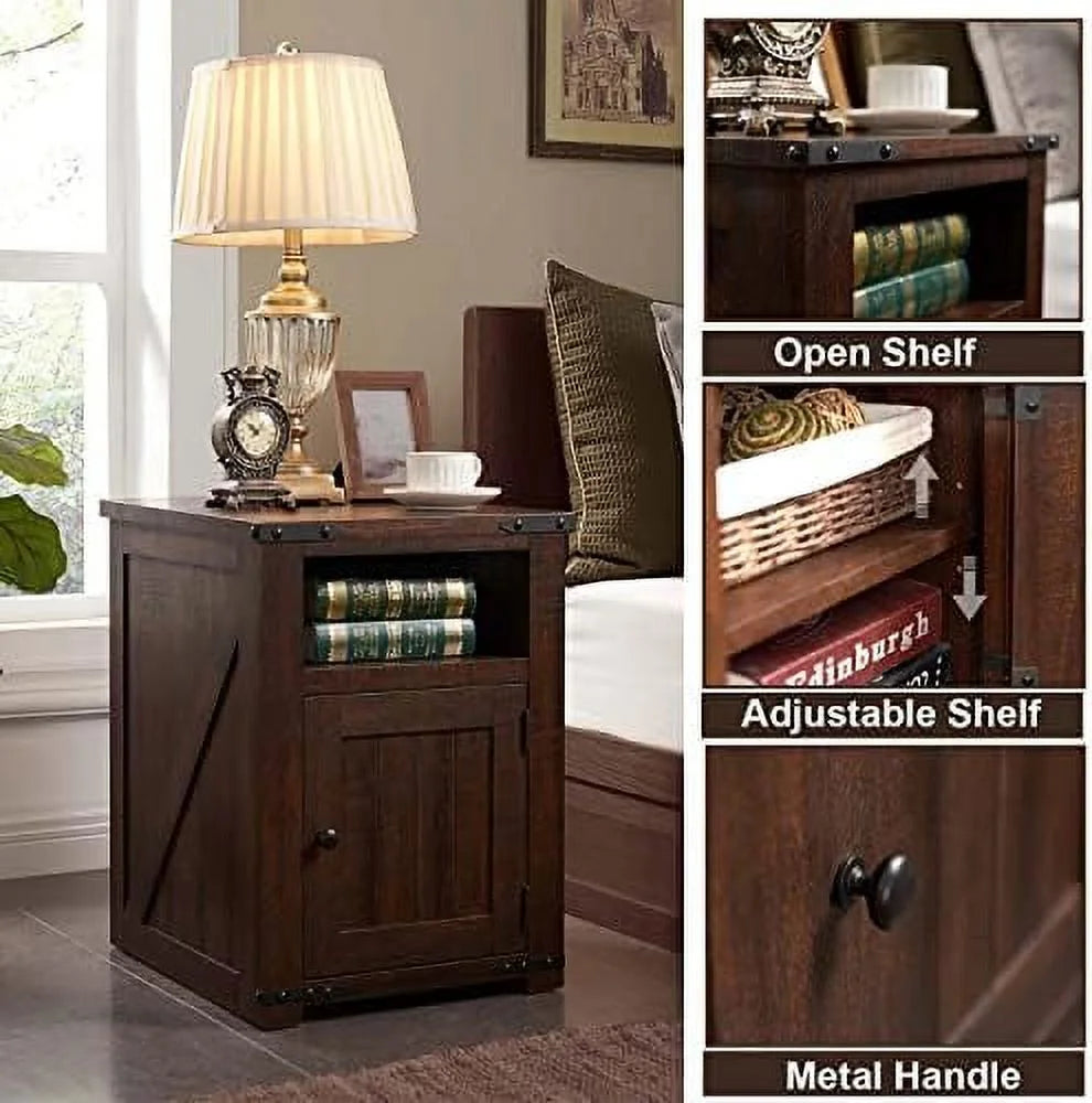 20" Farmhouse Wood End Table with Charging Station I5456