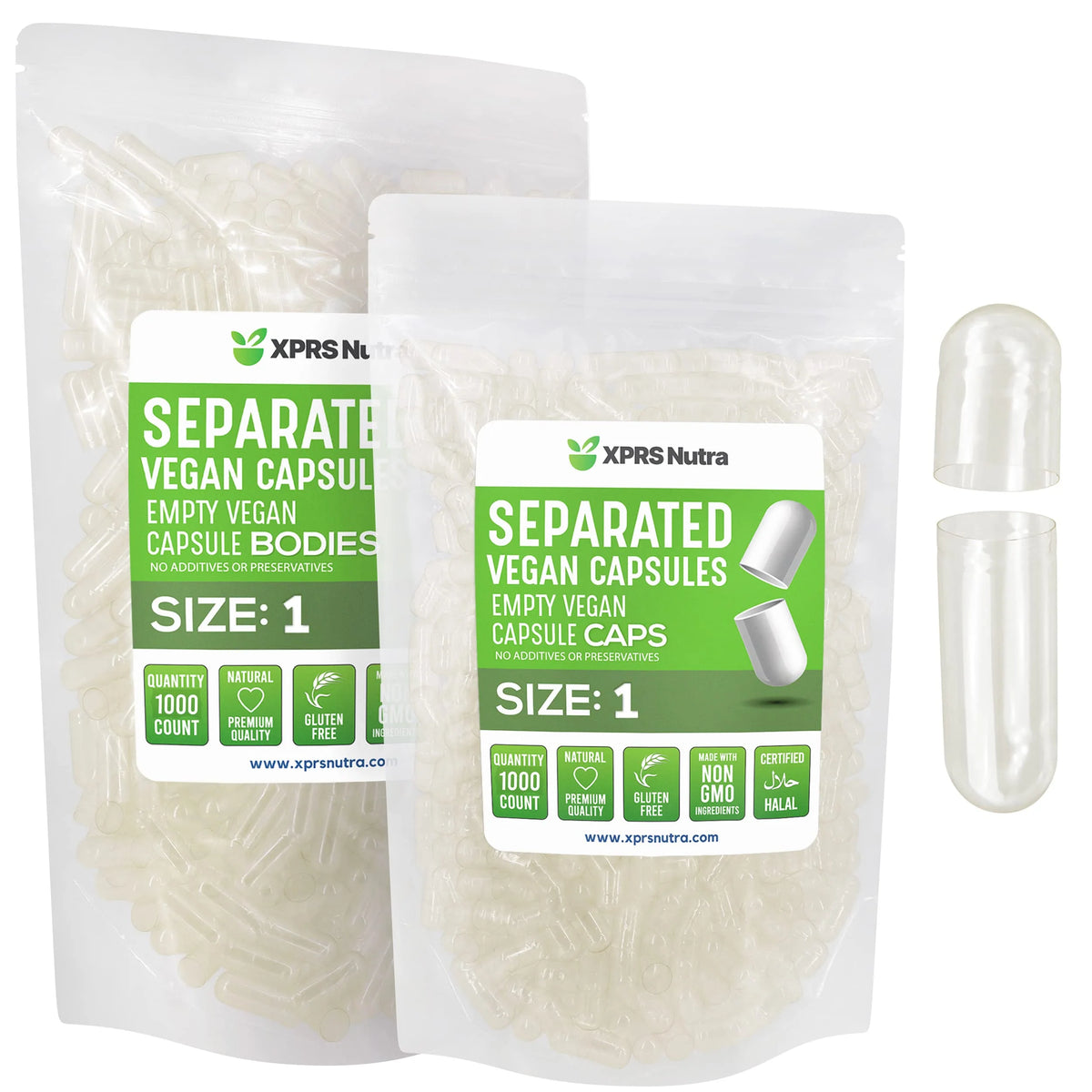 Vegan Size 1 Separated Empty Capsules 1000 Count M28355