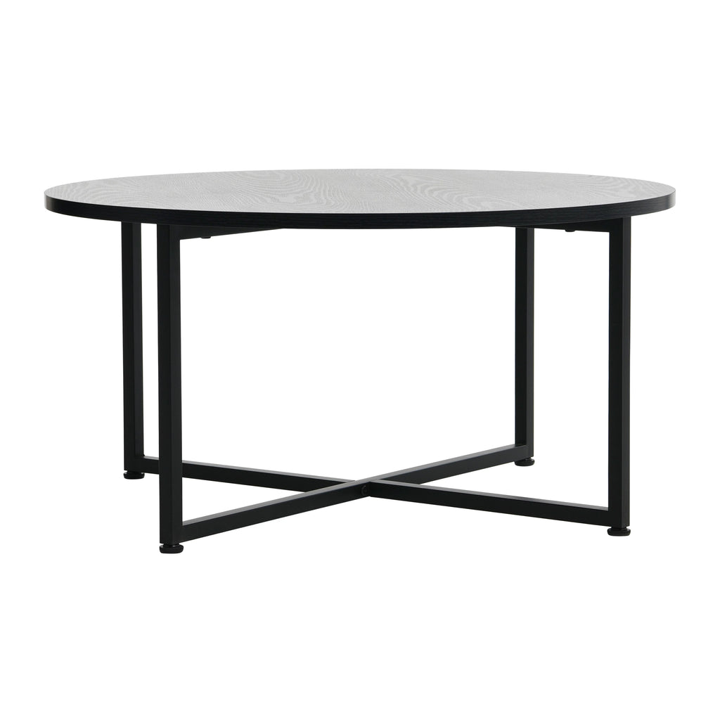 Round Coffee Table with Steel Frame and Faux Distressed Wood Finish E11489