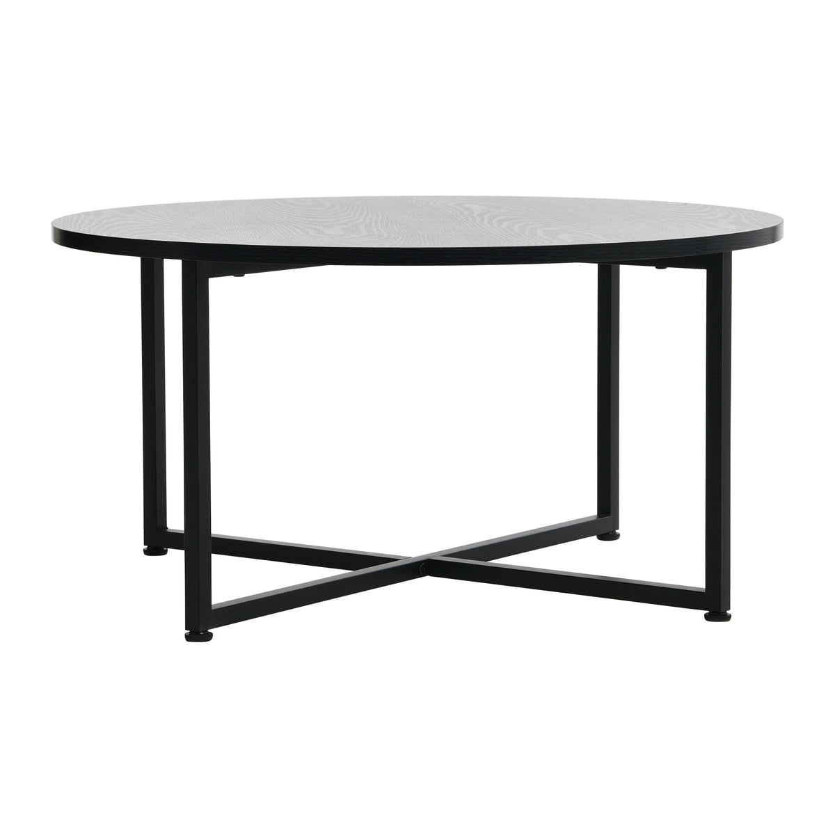 Round Coffee Table with Steel Frame and Faux Distressed Wood Finish E11489