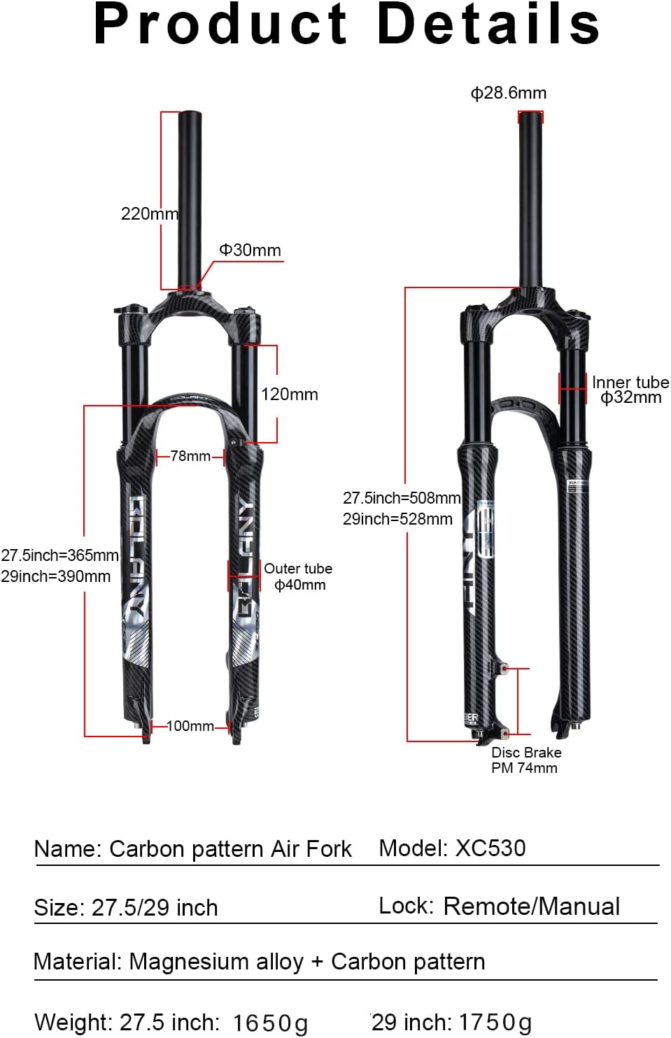 MTB Air Suspension Fork 27.5/29inch Magnesium Alloy Disc Brake M355