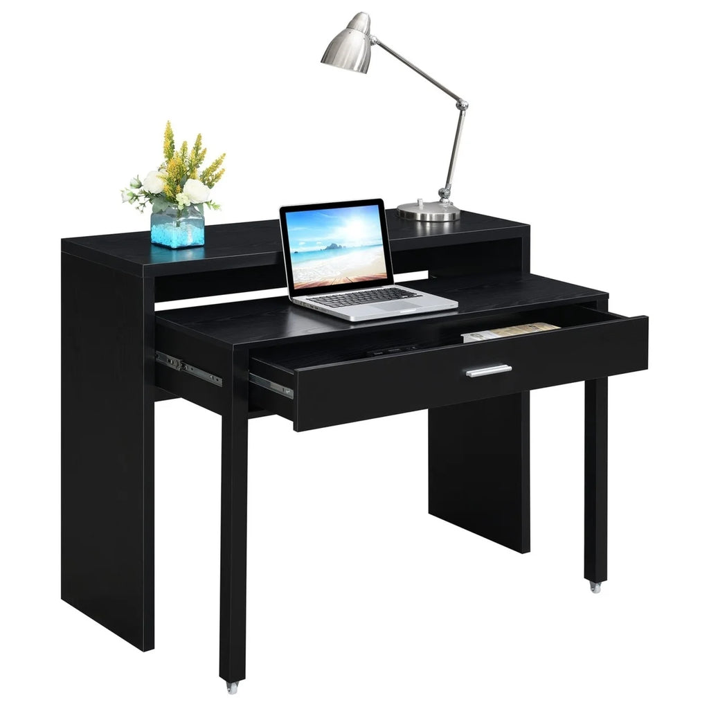 Black Console Desk with Drawer and Riser Y6887