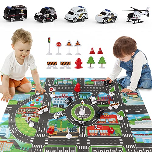 Airplane Toy with Fire Truck Cars and Play Mat Y107