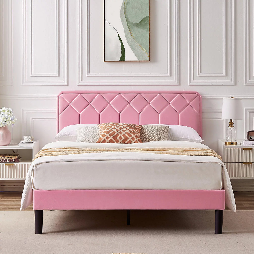 Twin Size Upholstered Platform Bed Frame with Adjustable Headboard B92442