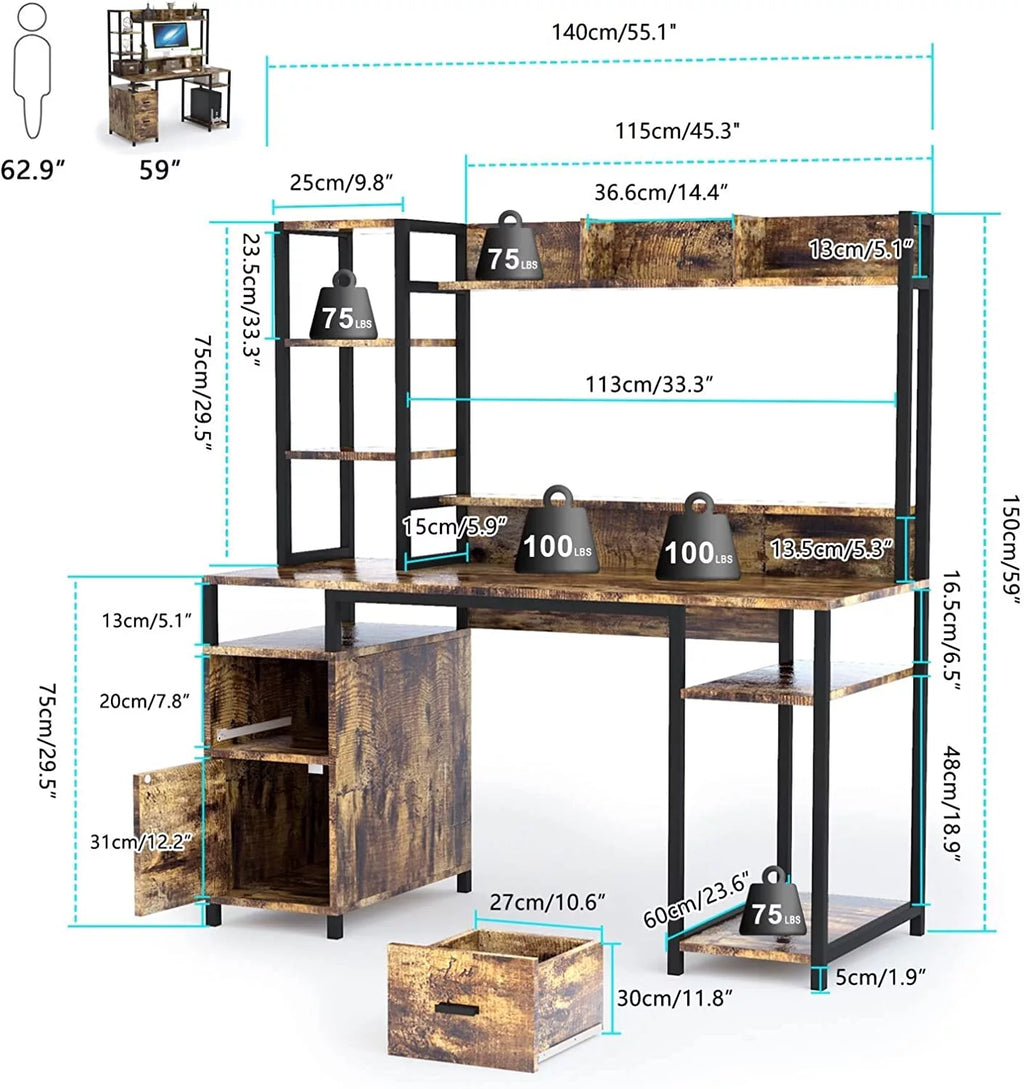 55" Computer Desk with Hutch and Storage Shelf Z786145