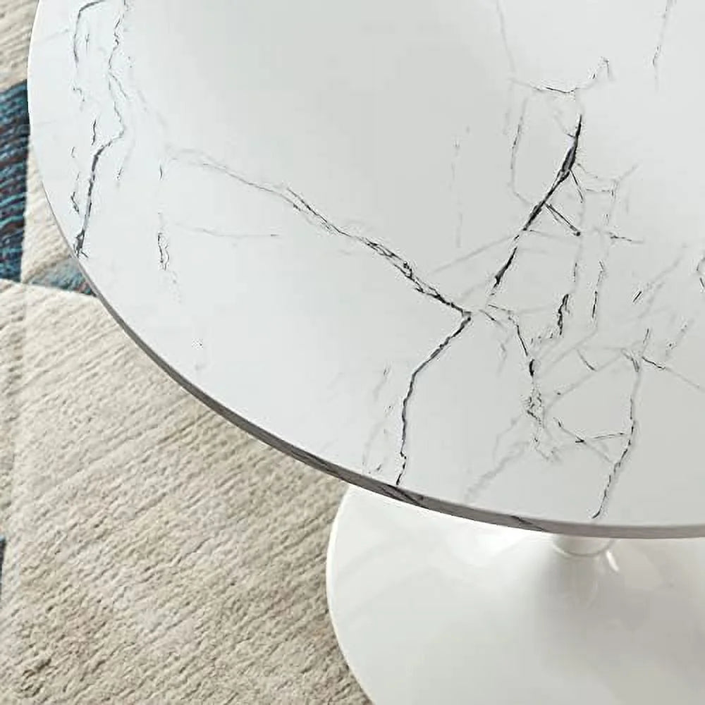 White Round Dining Table with Faux Marble Top H4794