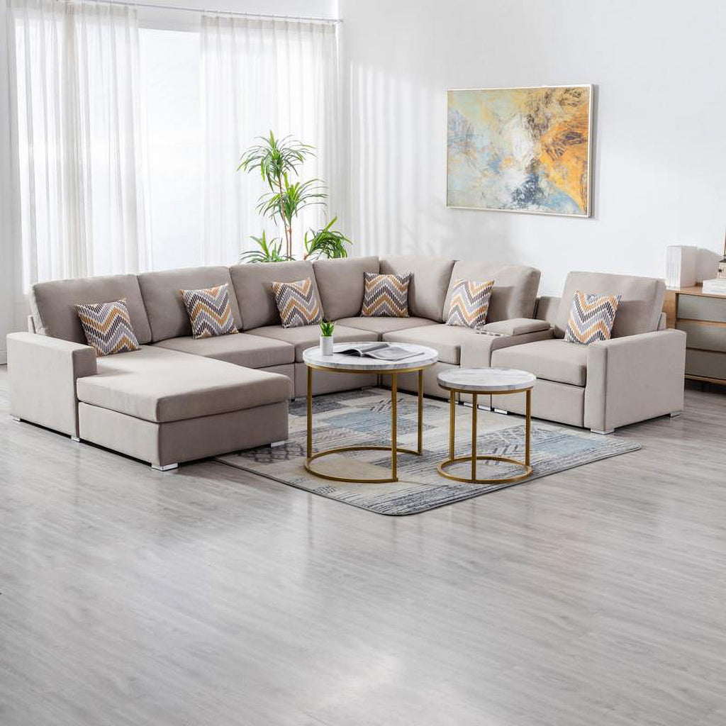 Beige Fabric Reversible Sectional with Storage Console I980