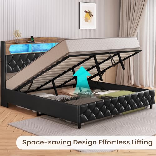 King Size Upholstered Storage Bed Frame with LED Lights K347