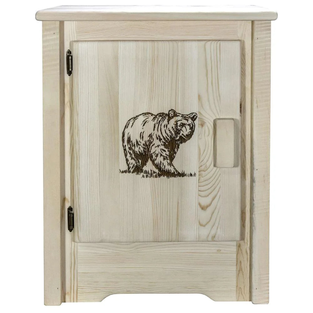 Pine Wood Accent Cabinet with Bear Design U248