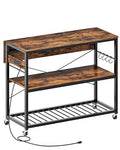 Kitchen Island with Power Outlet and Folding Top, 3-Tier Storage, Wine Rack F59695