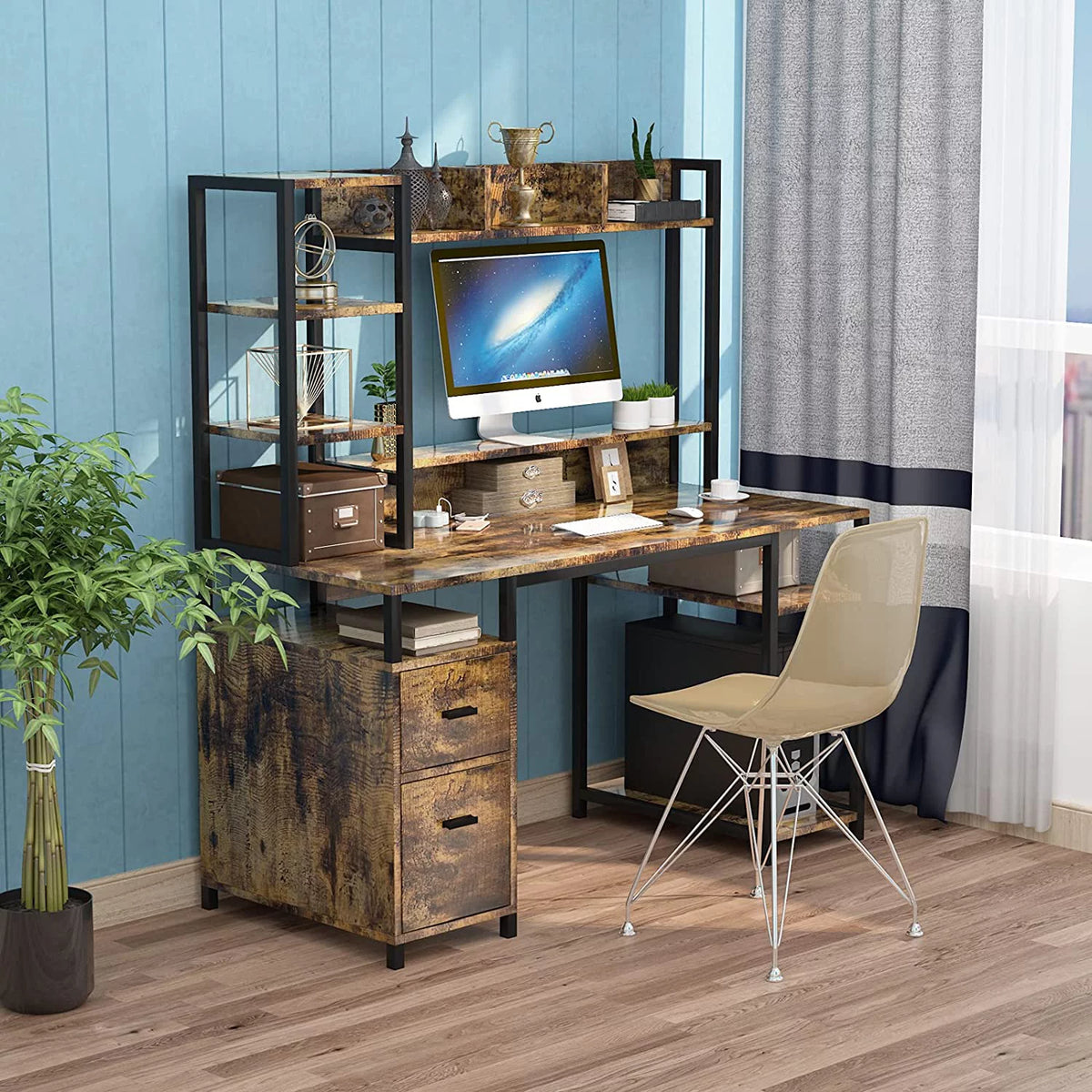 55" Computer Desk with Hutch and Storage Shelf Z786145