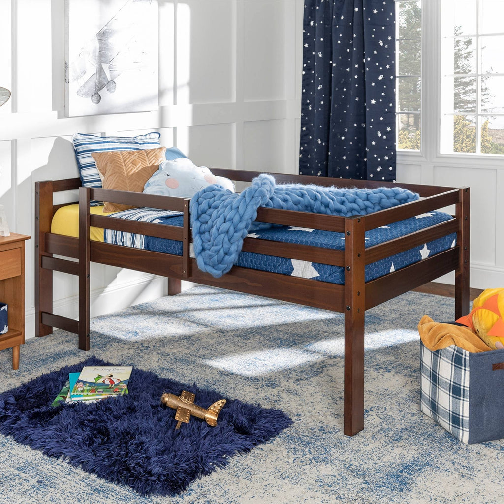 Twin Solid Wood Low Loft Bed Walnut J89116