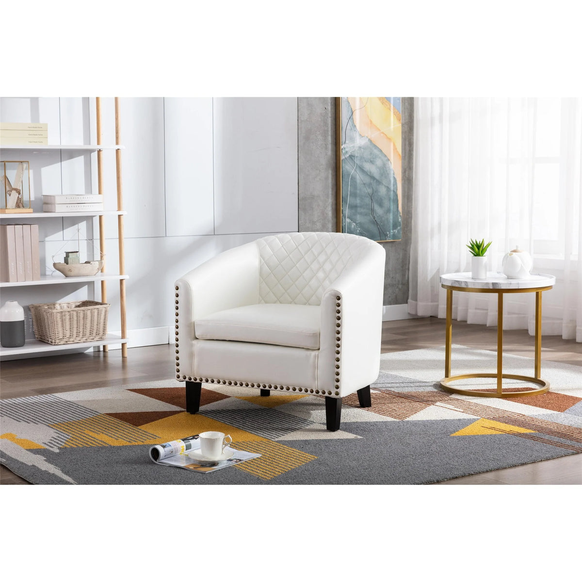 Linen Barrel Chair with Nailheads U78427