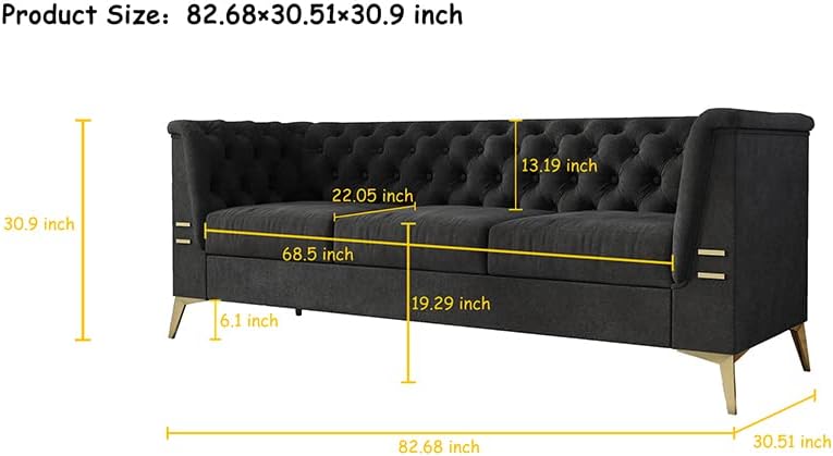 Dark Grey Velvet Chesterfield 3 Seater Sofa Q2950