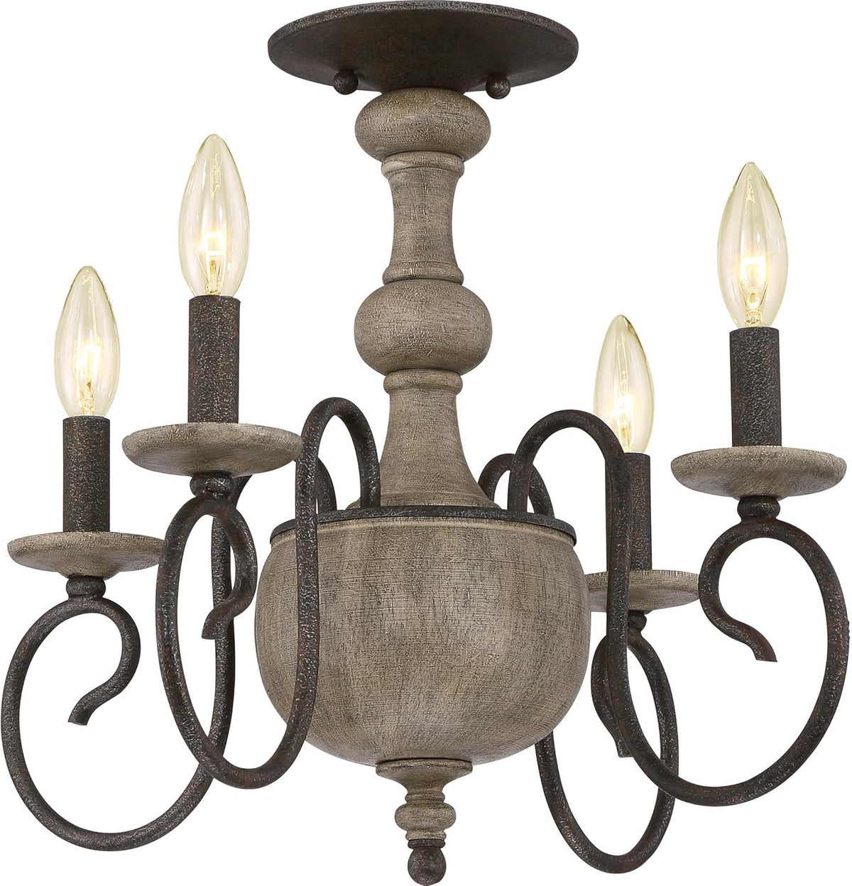 4-Light Rustic Black Semi-Flush Ceiling Lighting L5371