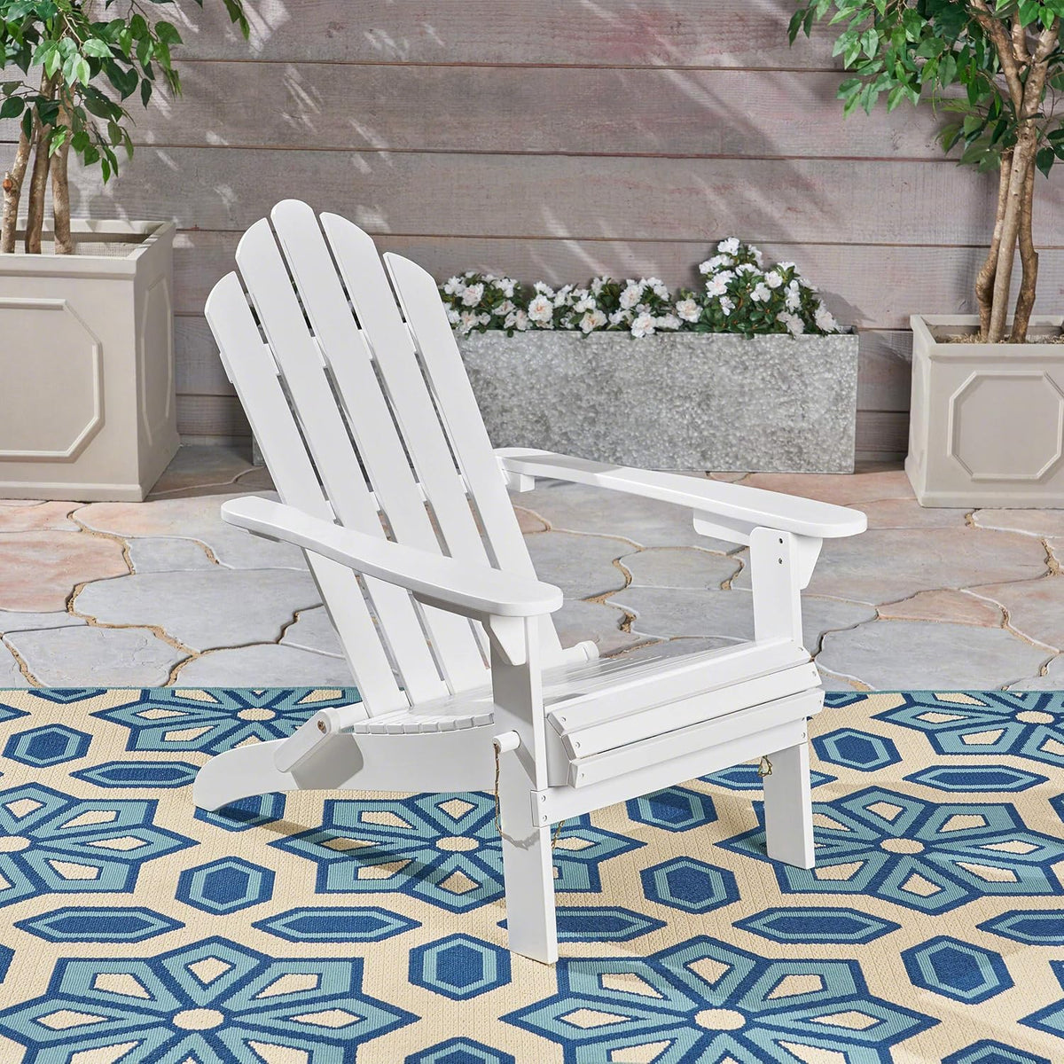White Finish Acacia Wood Adirondack Chair U434589