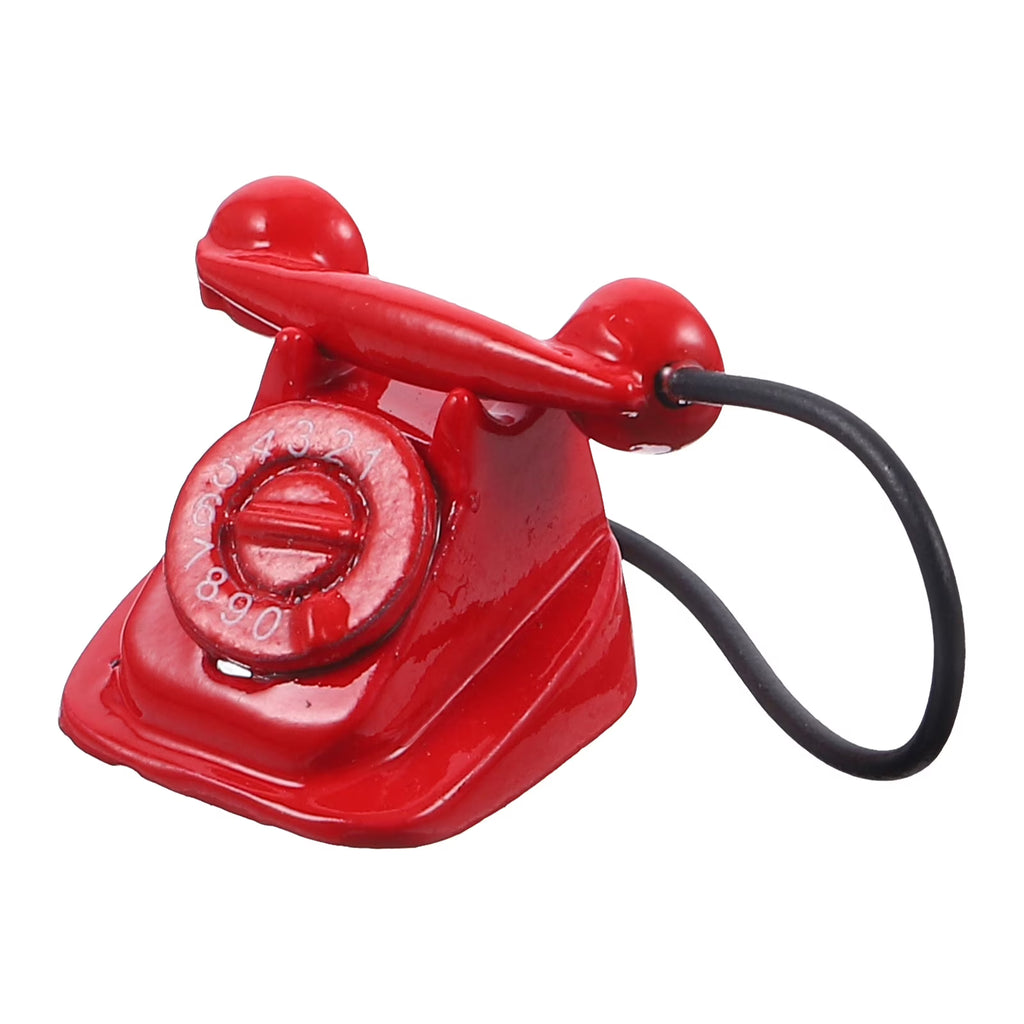 Red Metal Toy Telephone Doll House Decoration L6448