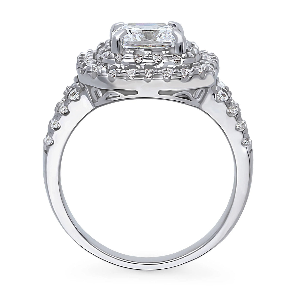 Sterling Silver Cushion Cut Cubic Zirconia Split Shank Ring B386