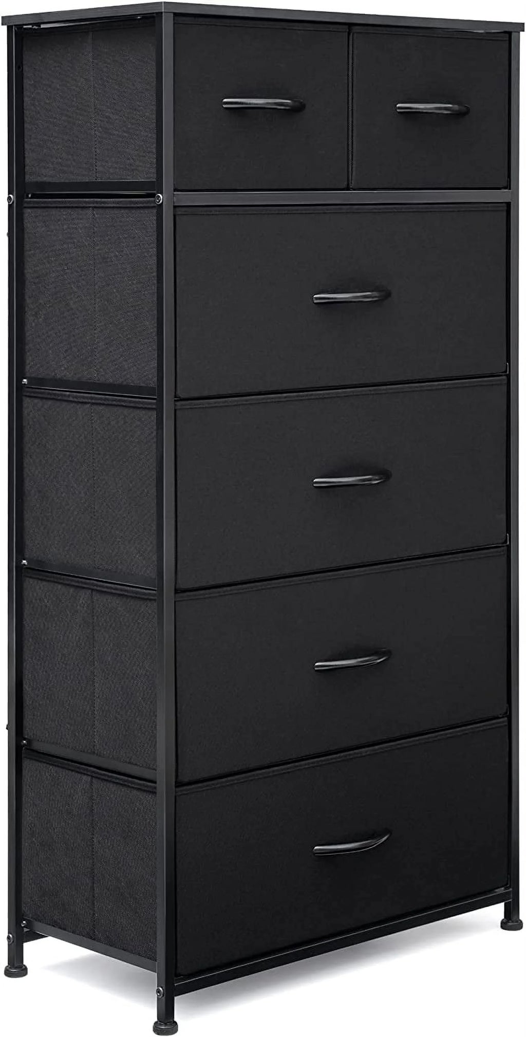 Black 6 Drawer Fabric Dresser N4040