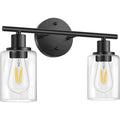 2 Light Matte Black Vanity Light with Glass P7566