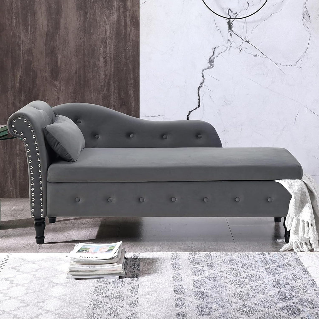 Gray Velvet Chaise Lounge Chair with Storage Z161