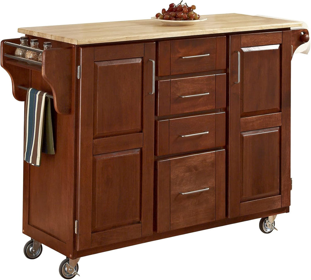 Warm Oak 2 Door Kitchen Cart with Natural Wood Top A62318