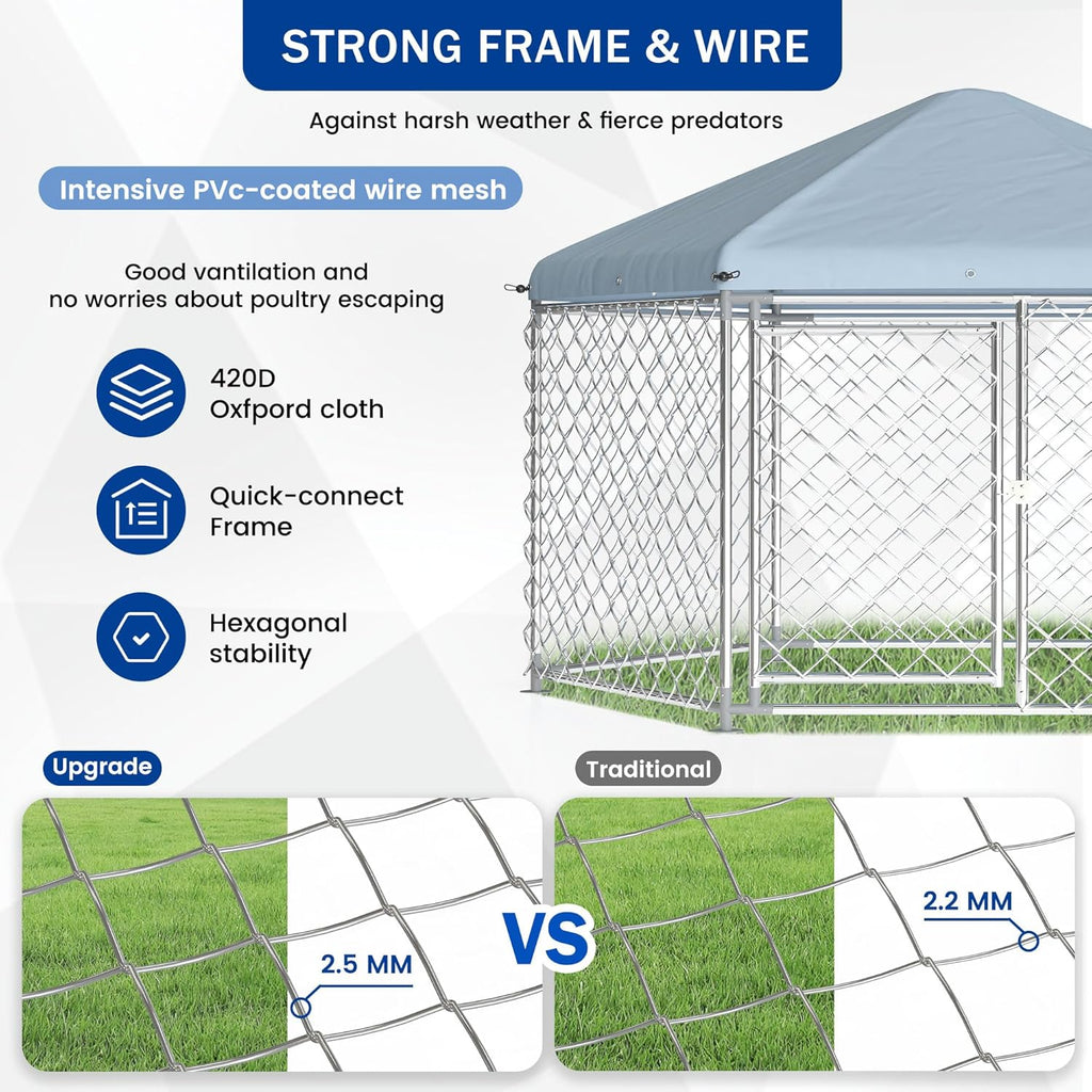 Large Dog Kennel with Roof and Metal Gate S102231