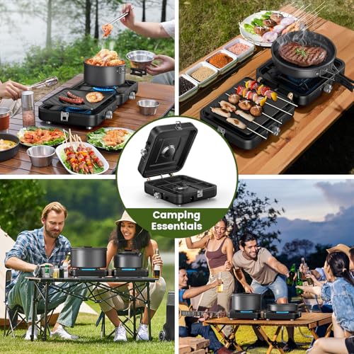2-Burner Portable Propane Camp Stove with Griddle and Carrying Bag S431