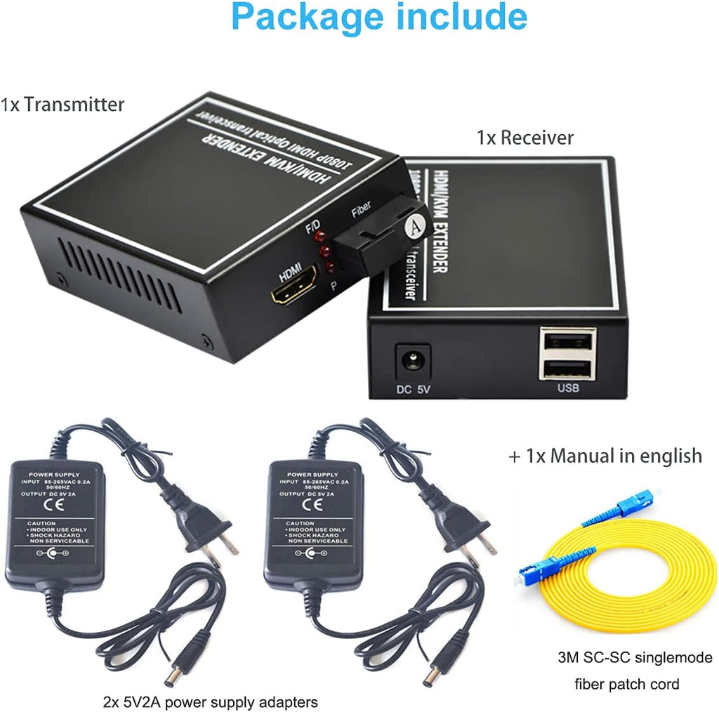 HDMI Extender Over Fiber Optic Cable up to 20Km, 1080P, 1 Transmitter and 1 Receiver D3758