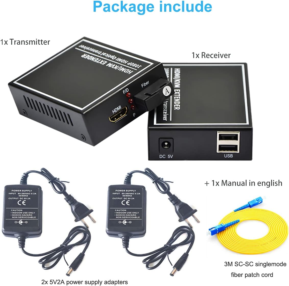 HDMI Extender Over Fiber Optic Cable up to 20Km, 1080P, 1 Transmitter and 1 Receiver D3758
