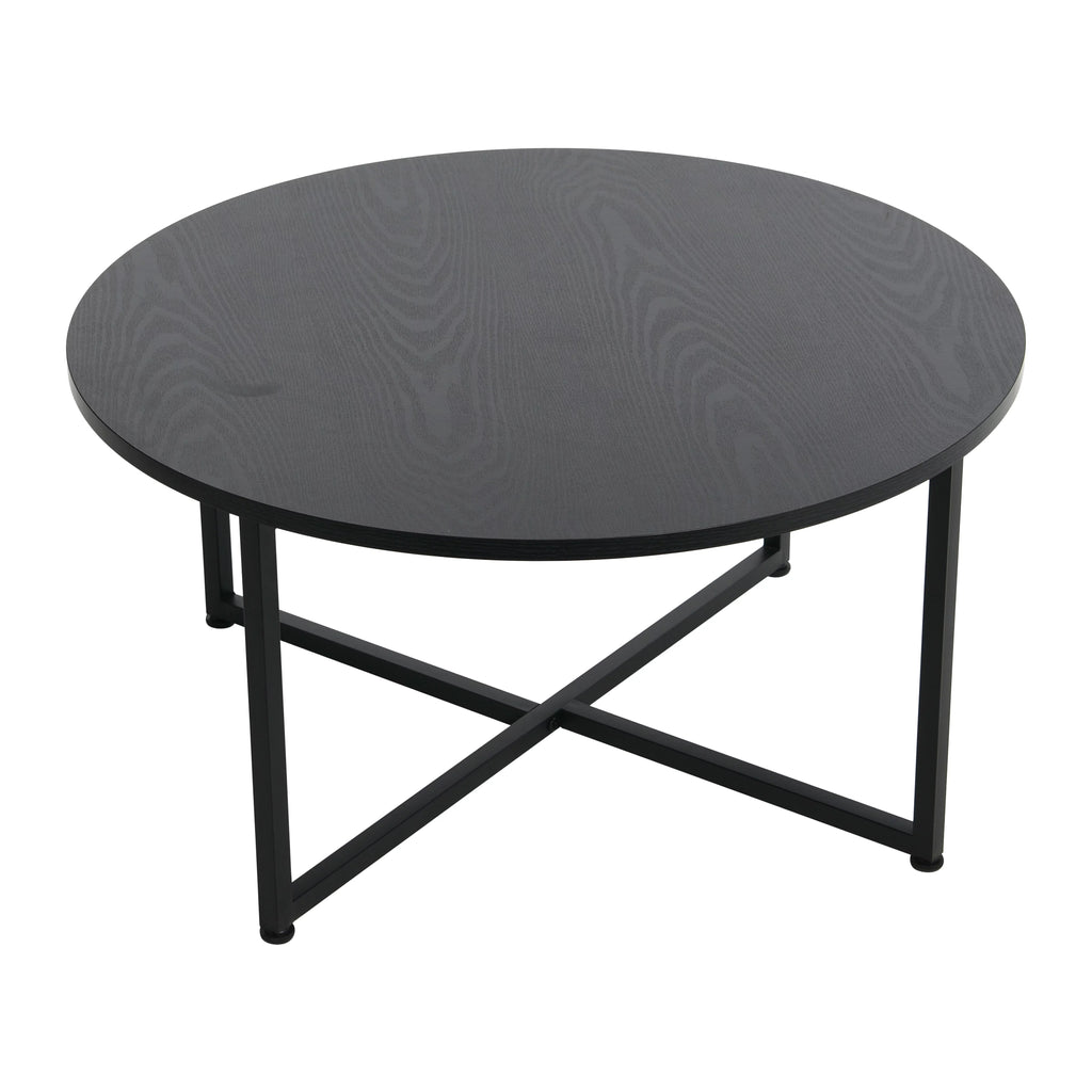 Round Coffee Table with Steel Frame and Faux Distressed Wood Finish E11489