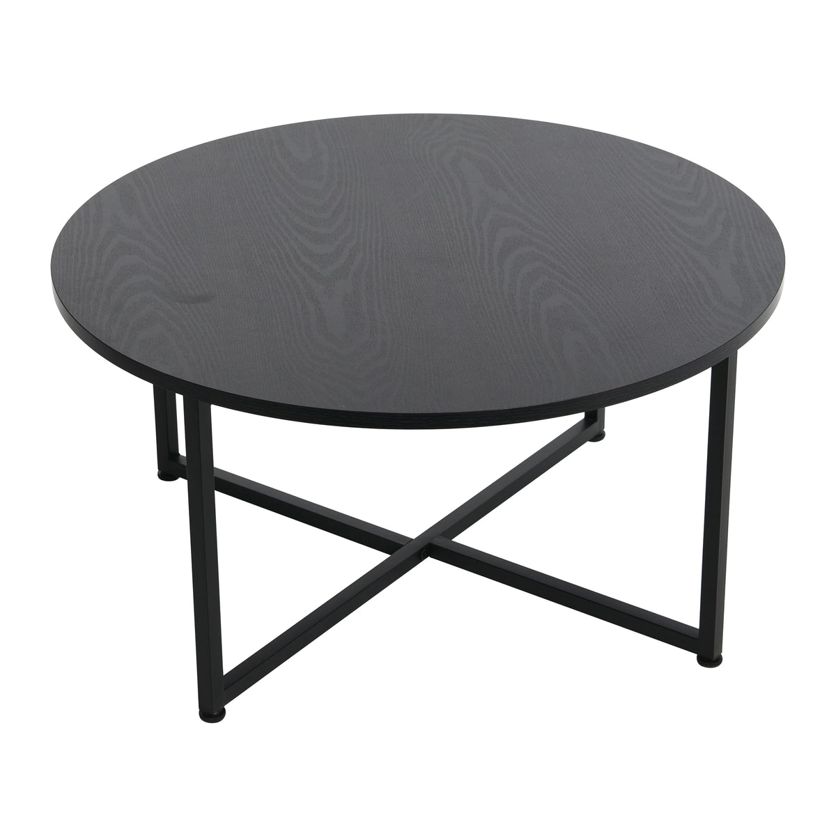 Round Coffee Table with Steel Frame and Faux Distressed Wood Finish E11489