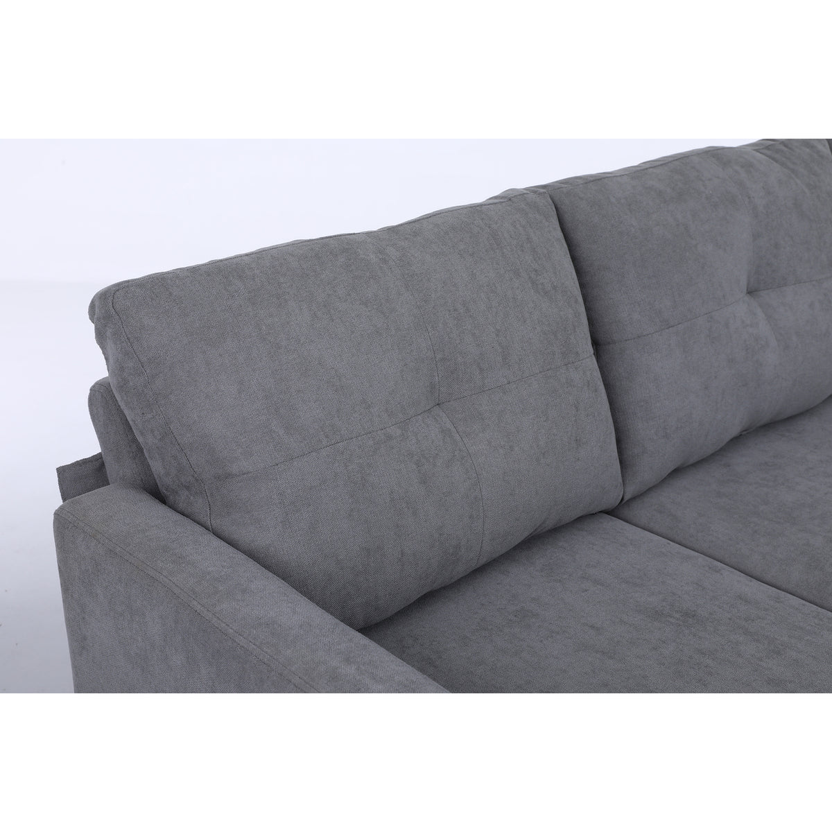 75" Gray Fabric Sofa and Chaise Convertible to Ottoman B841