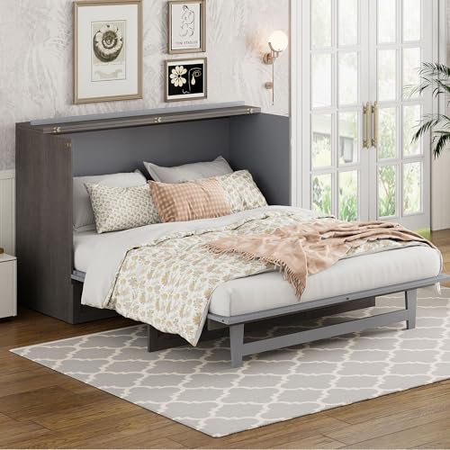 Full Size Solid Pine Murphy Bed with USB and Storage Drawer R627083