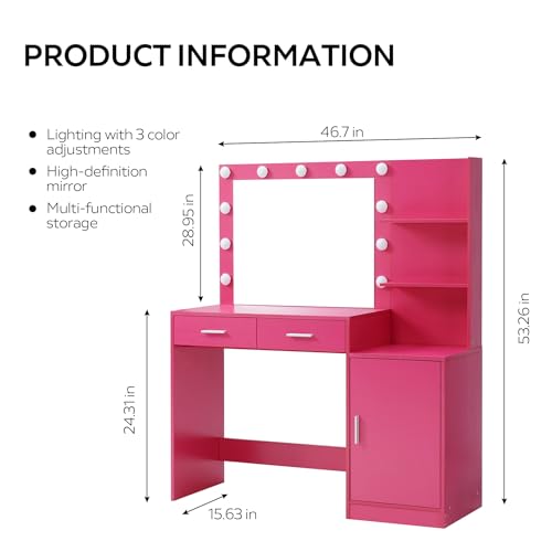 Vanity Desk with Mirror and LED Light Strip G103