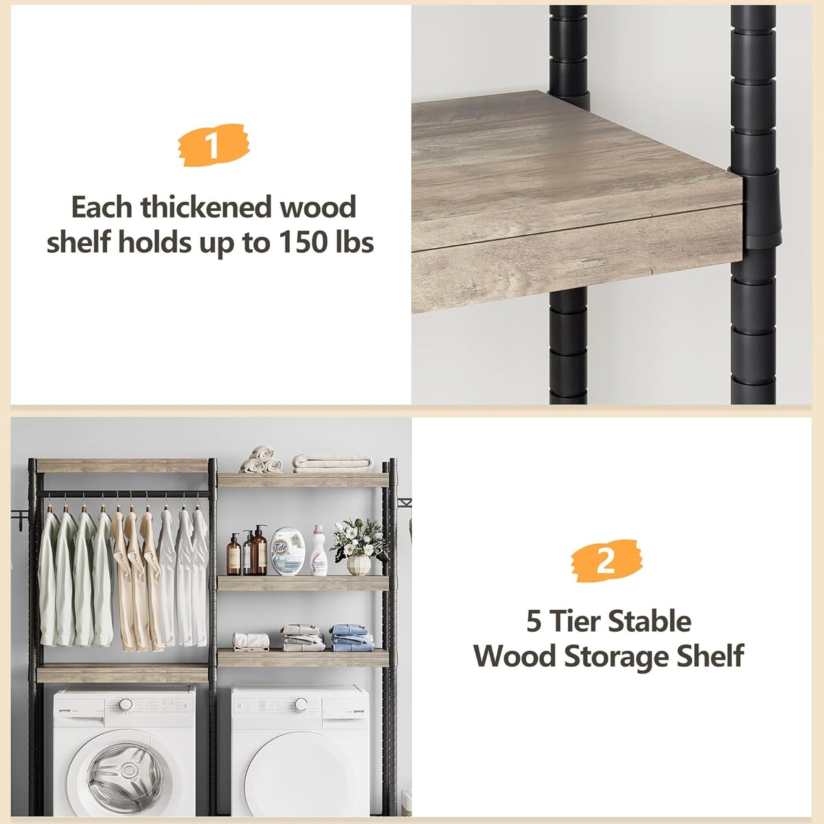 5-Tier Wood Over The Washer and Dryer Laundry Drying Clothes Racks M252057