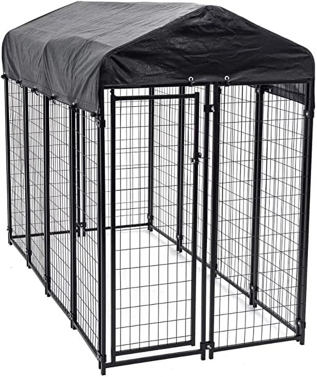 8ft x 4ft x 6ft Black Outdoor Dog Kennel with Cover A408